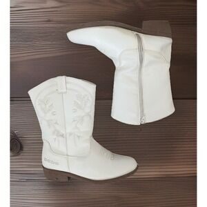 Bebe Girls White Floral Embroidered Western Cowboy Boots Coastal Girl Boho Festi